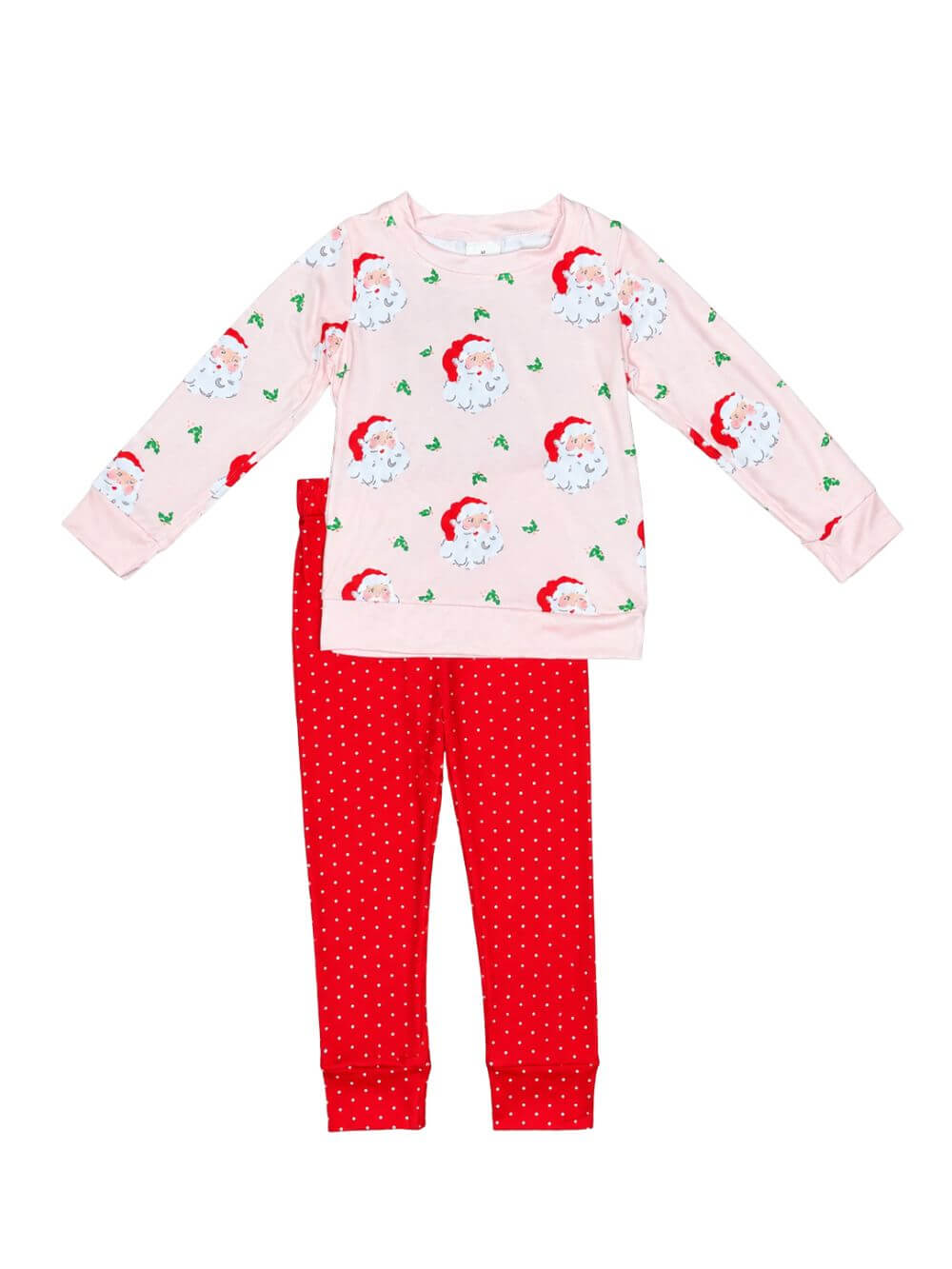 Pink Santa Holly Girls Christmas Polka Dots Outfit