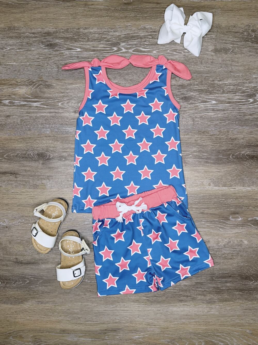 Pink Star Bright Girls Shorts Outfit
