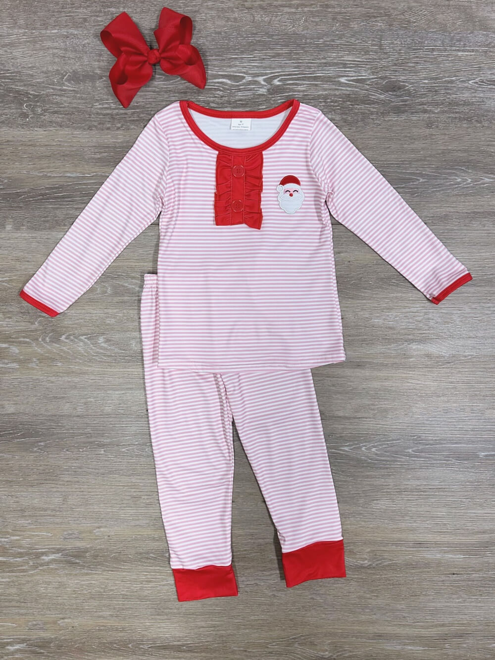 Pink Striped Santa Claus Girls Christmas Pajamas - Sydney So Sweet
