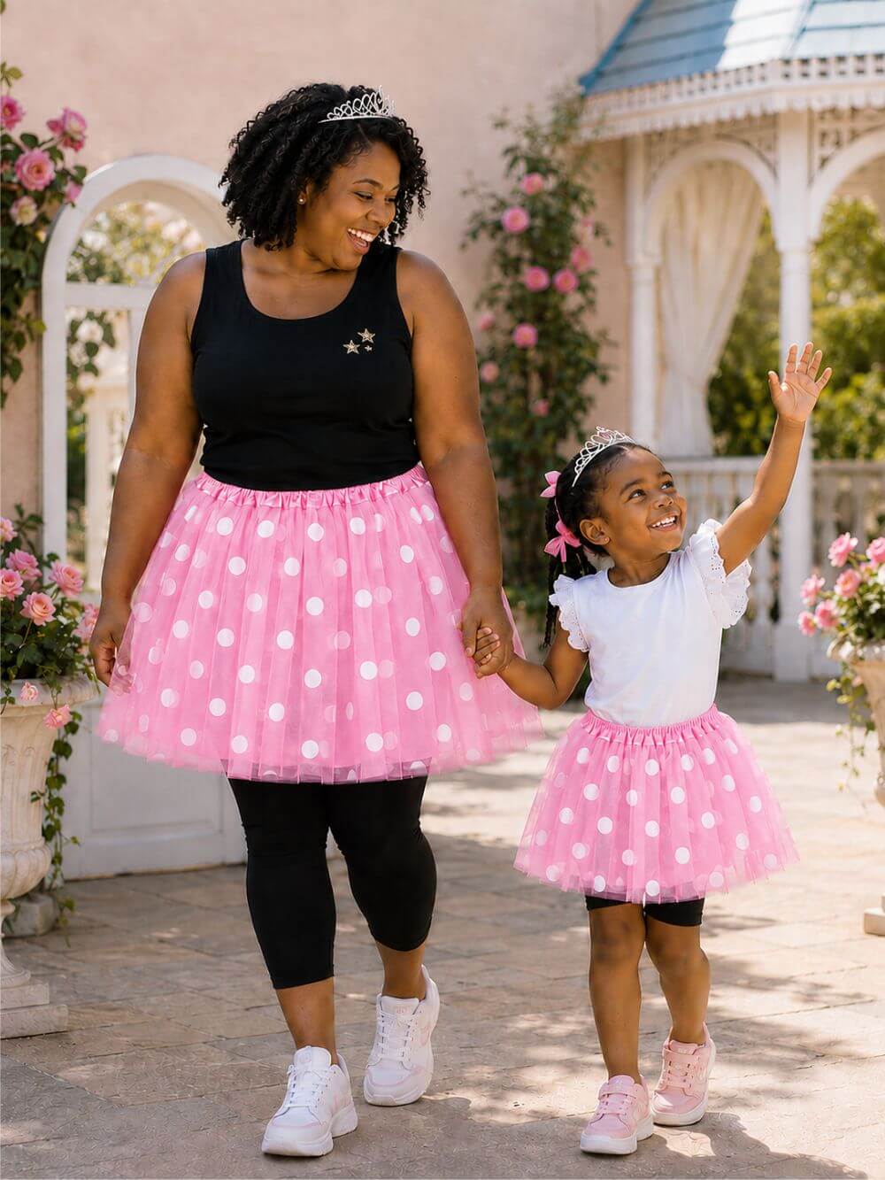 Pink & White Polka Dot Tutu Skirt – 3 Layer Tulle Skirt for Kids & Adults – Costume, Dance, Dress-Up