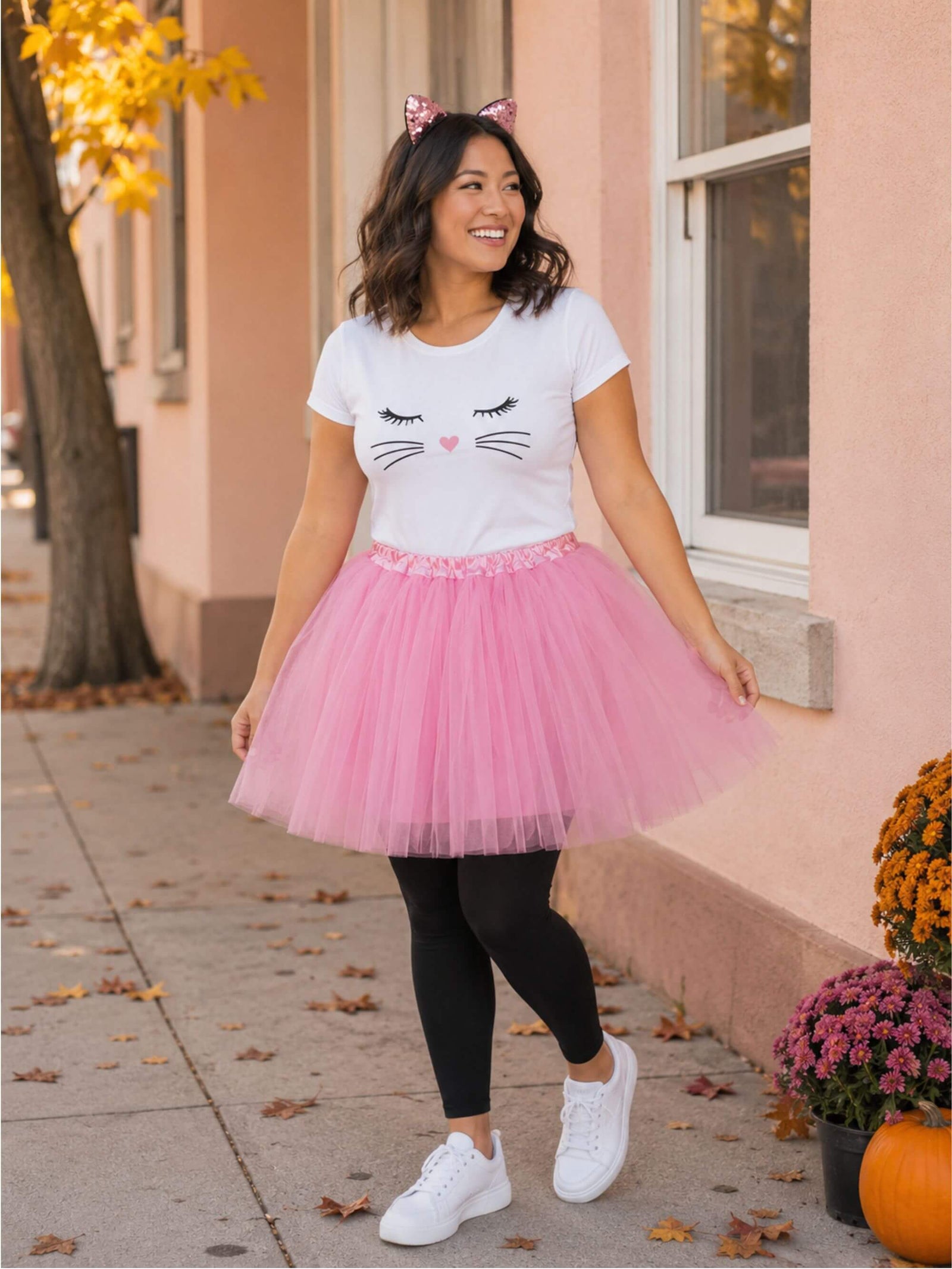 Women's Pink Cat Costume – Tutu & Sequin Cat Ears for Adult & Plus Size