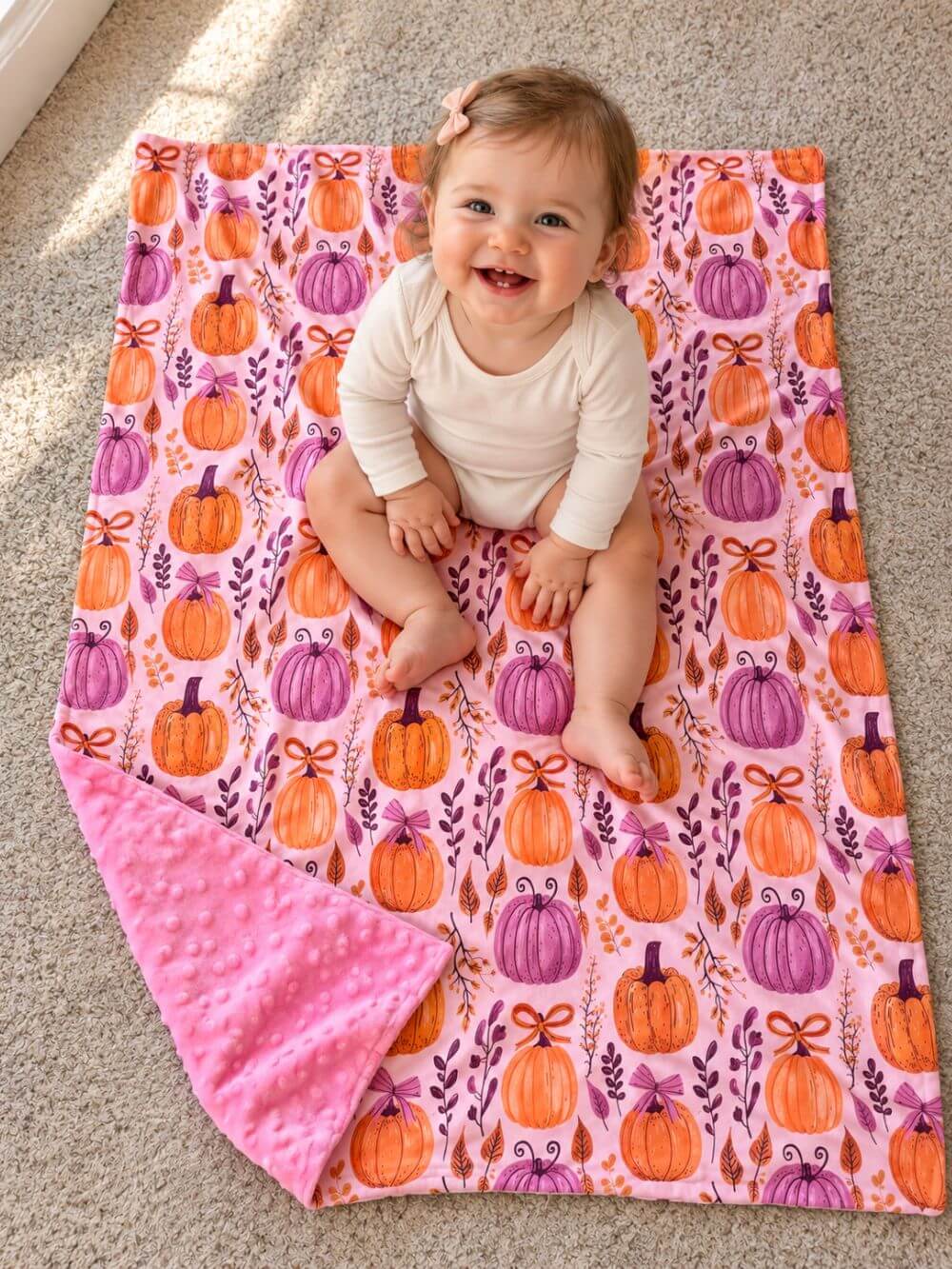 Pink Pumpkin Patch Baby or Toddler Minky Dot Blanket