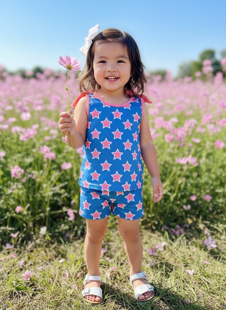 Pink Star Bright Girls Shorts Outfit