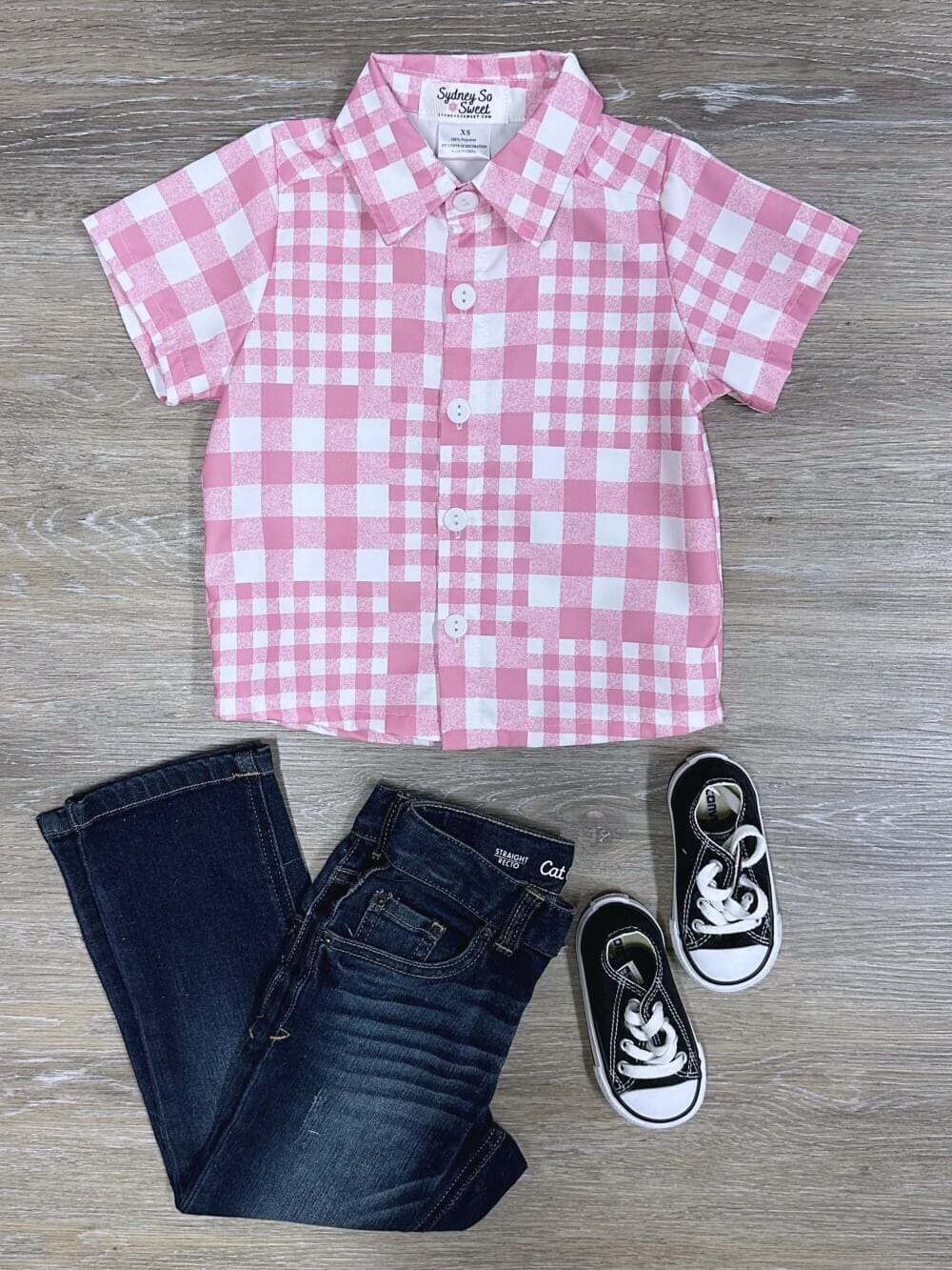 Pink & White Patchwork Plaid Boys Button Up Top - Sydney So Sweet
