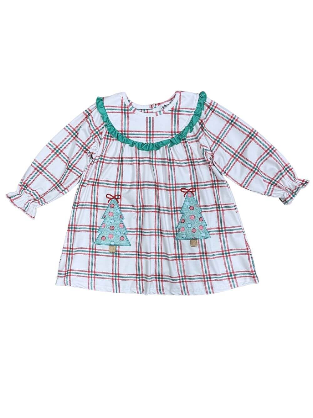 Plaid Perfect Ruffle Trim Girls Christmas Tree Dress - Sydney So Sweet