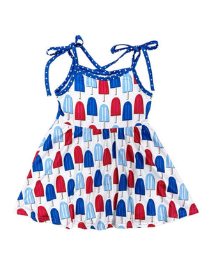 Popsicle Party USA Girls Tie Strap Patriotic Tank Dress - Sydney So Sweet