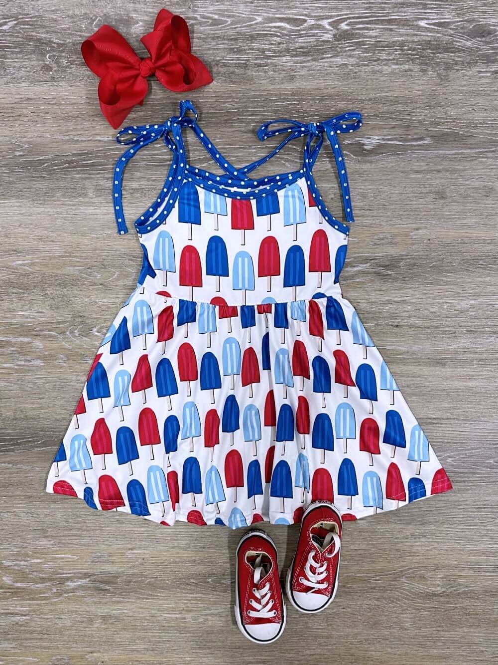 Popsicle Party USA Girls Tie Strap Patriotic Tank Dress