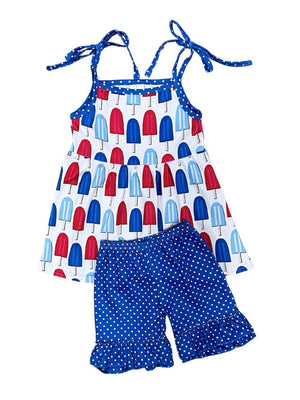 Popsicle Party USA Girls Tie Tank Ruffle Shorts Outfit - Sydney So Sweet