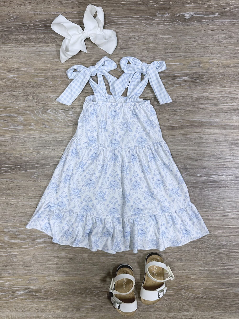 Porcelain Petals Girls Blue Bows & Florals Dress - Sydney So Sweet