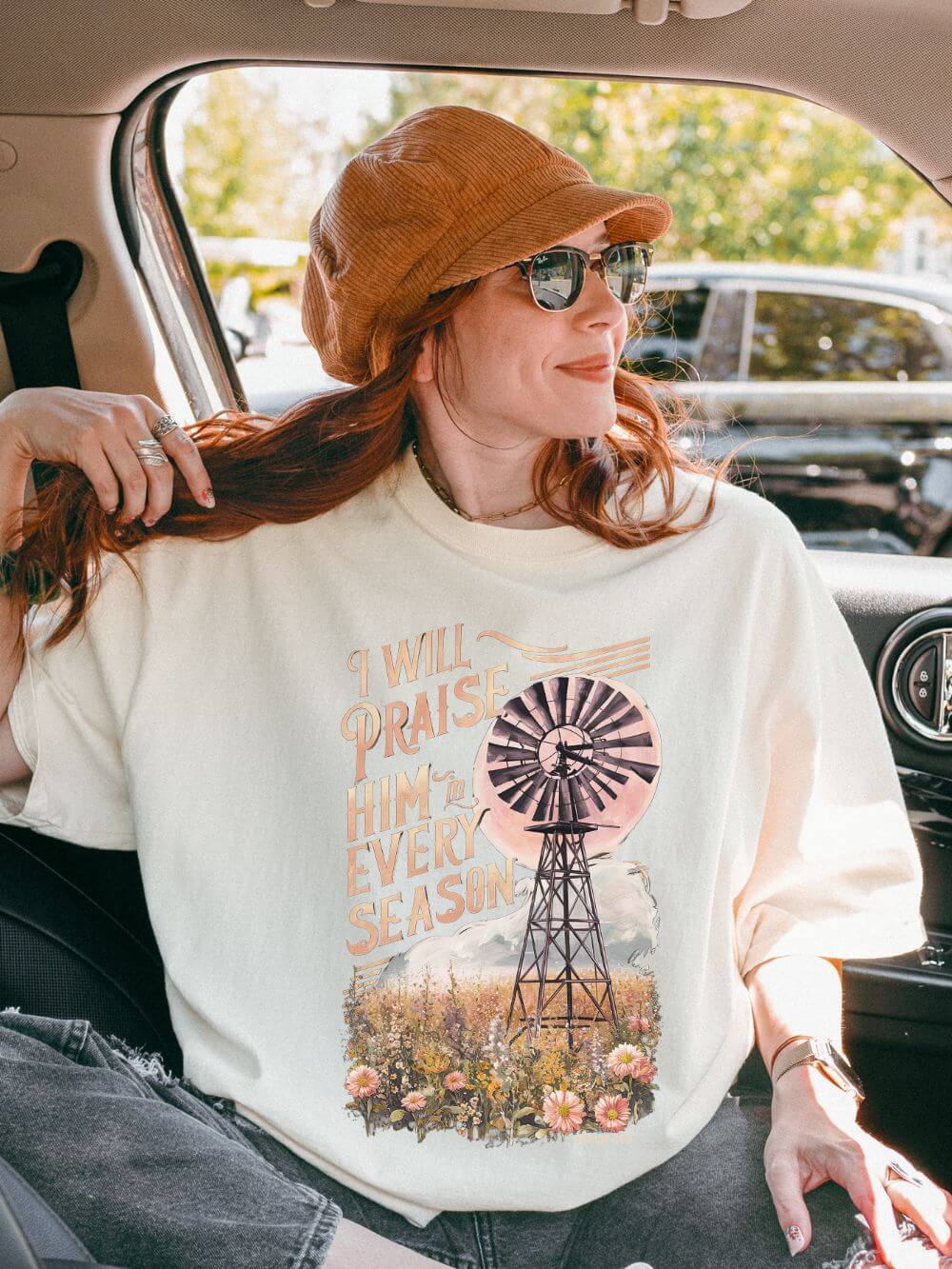 Praise Him Every Season T-Shirt Vintage Windmill Fall Christian Tee