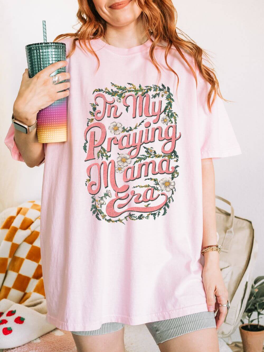In My Praying Mama Era Praying Mom T-Shirt Floral Graphic Tee