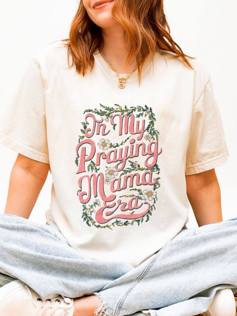 In My Praying Mama Era Praying Floral Graphic T-Shirt