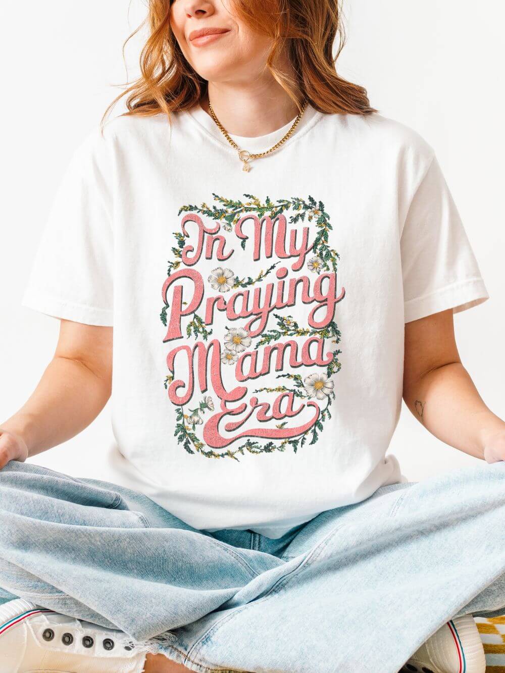 In My Praying Mama Era Praying Mom T-Shirt Floral Graphic Tee