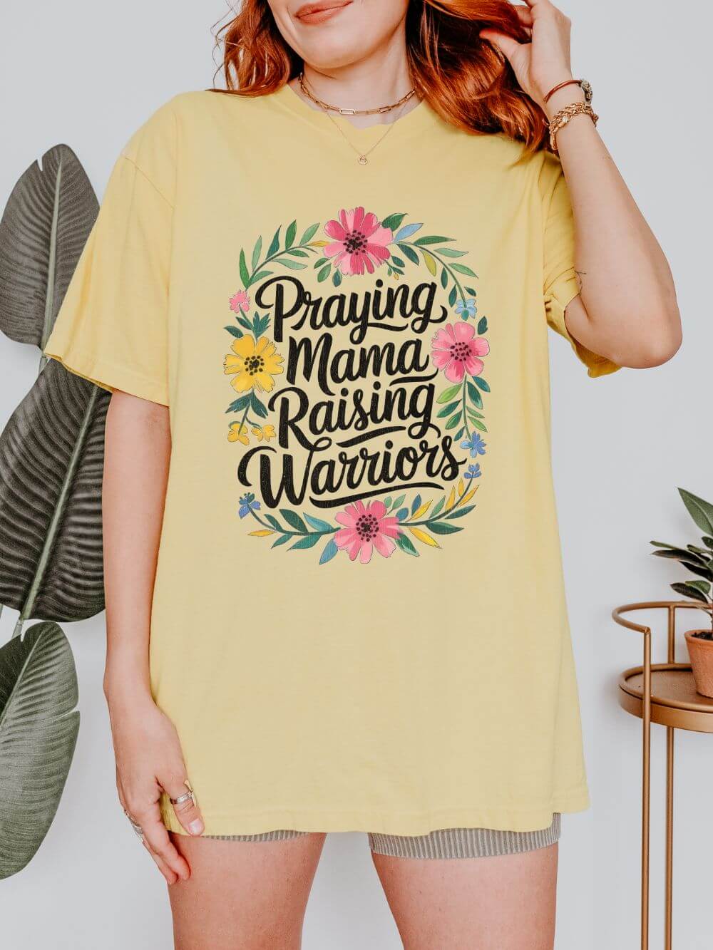 Praying Mama Raising Warriors T-Shirt Cute Floral Mom Graphic Tee
