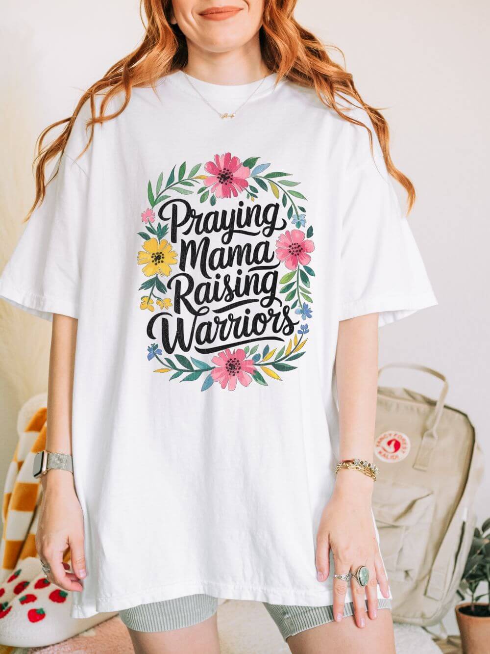 Praying Mama Raising Warriors T-Shirt Cute Floral Mom Graphic Tee
