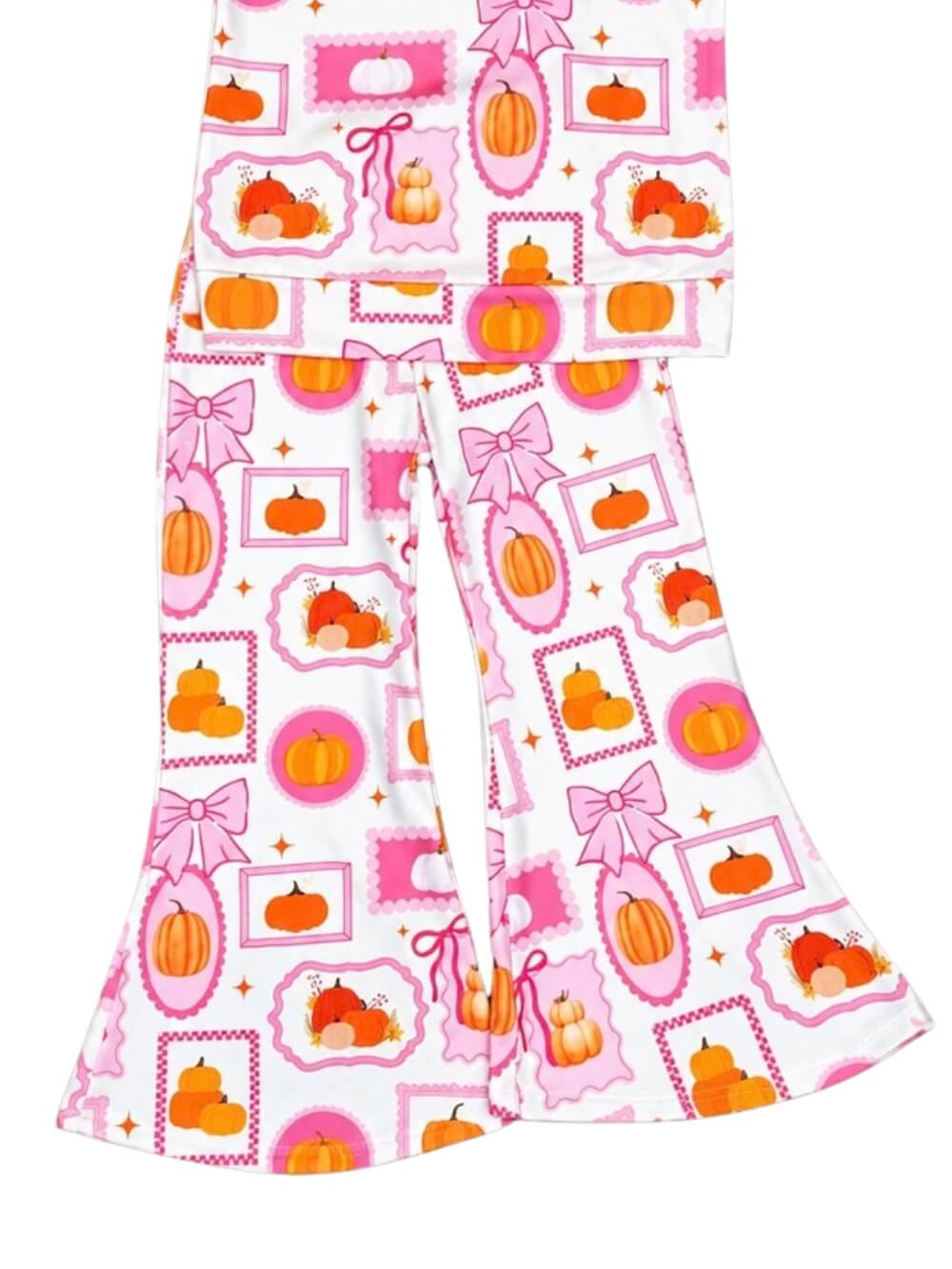 Preppy Pink Fall Girls Bell Bottoms Matching Set