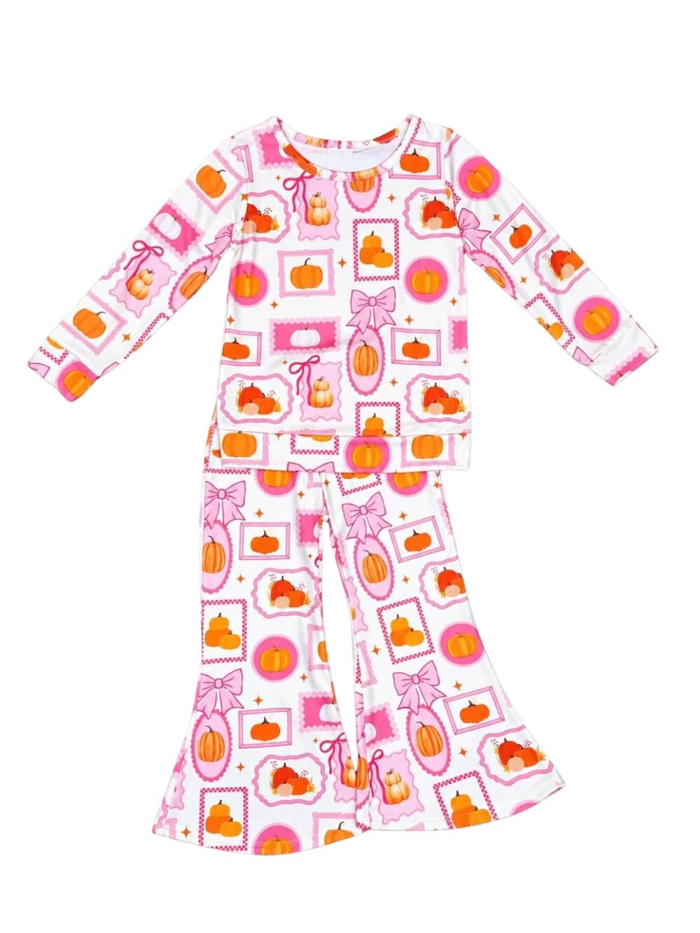 Preppy Pink Fall Girls Bell Bottoms Matching Set