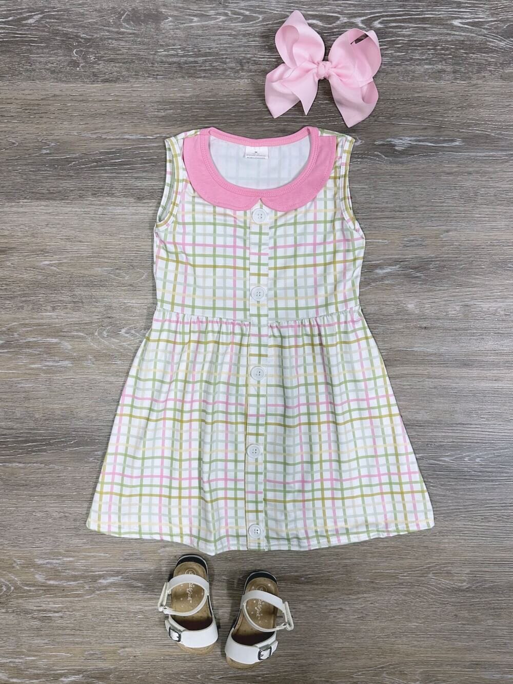 Preppy Pastel Plaid Girls Sleeveless Spring Dress - Sydney So Sweet