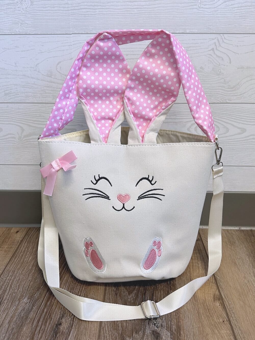Pretty Bunny Embroidered Rabbit Face Easter Basket - Sydney So Sweet