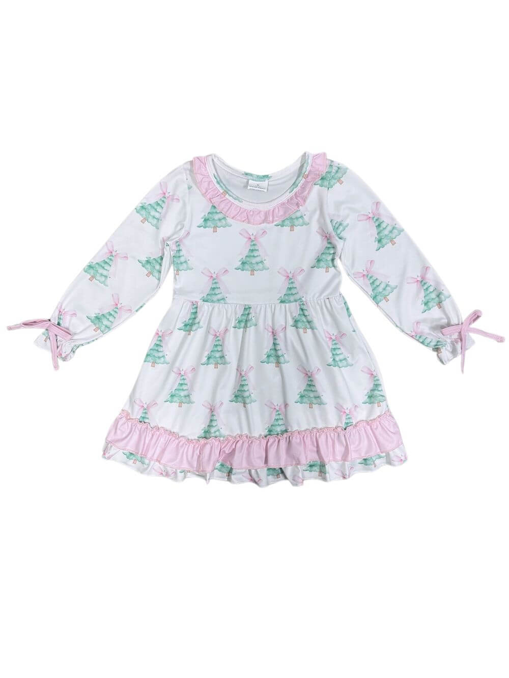 Pretty Pastel Winter Tree Girls Long Sleeve Holiday Dress - Sydney So Sweet