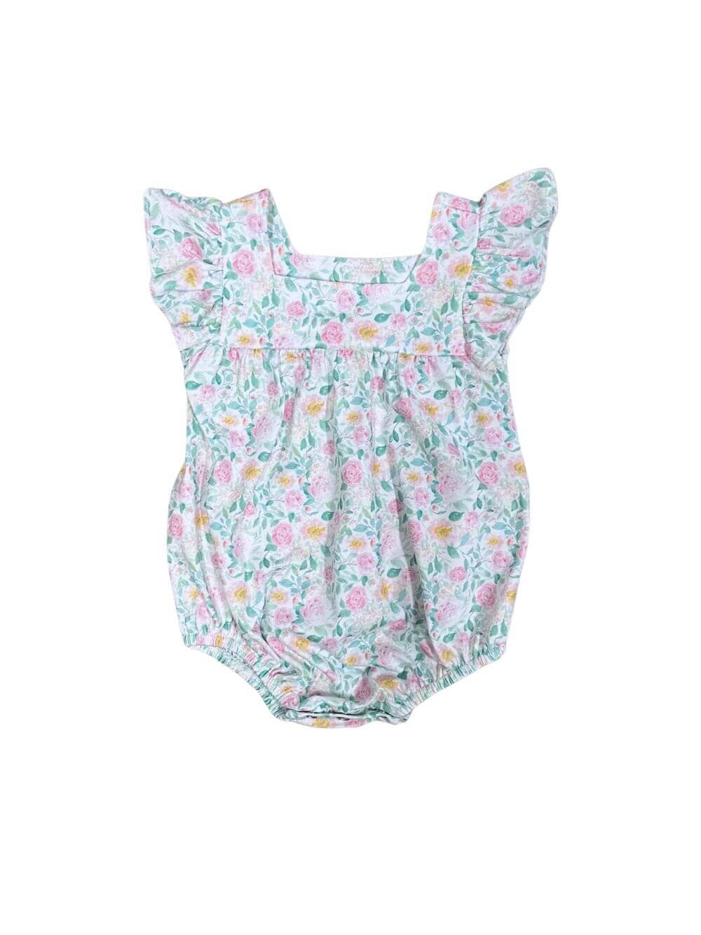 One of a Kind - Pretty Petite Floral Pink Ruffle Baby Bubble Romper Size 3-6 Months - Sydney So Sweet