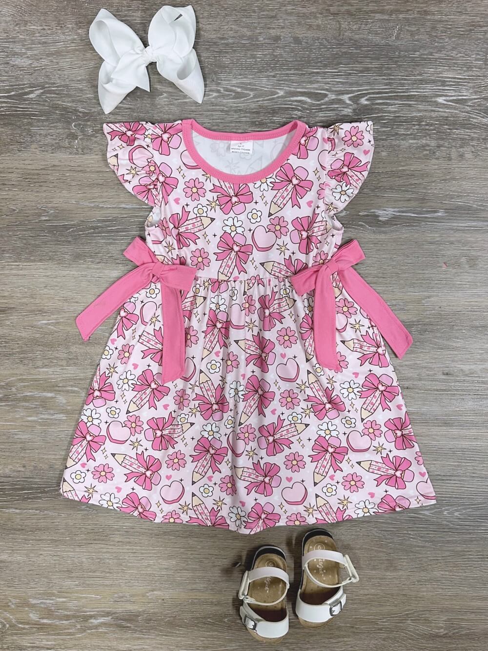 Pretty Pink Bow Pencil Girls Back to School Dress - Sydney So Sweet