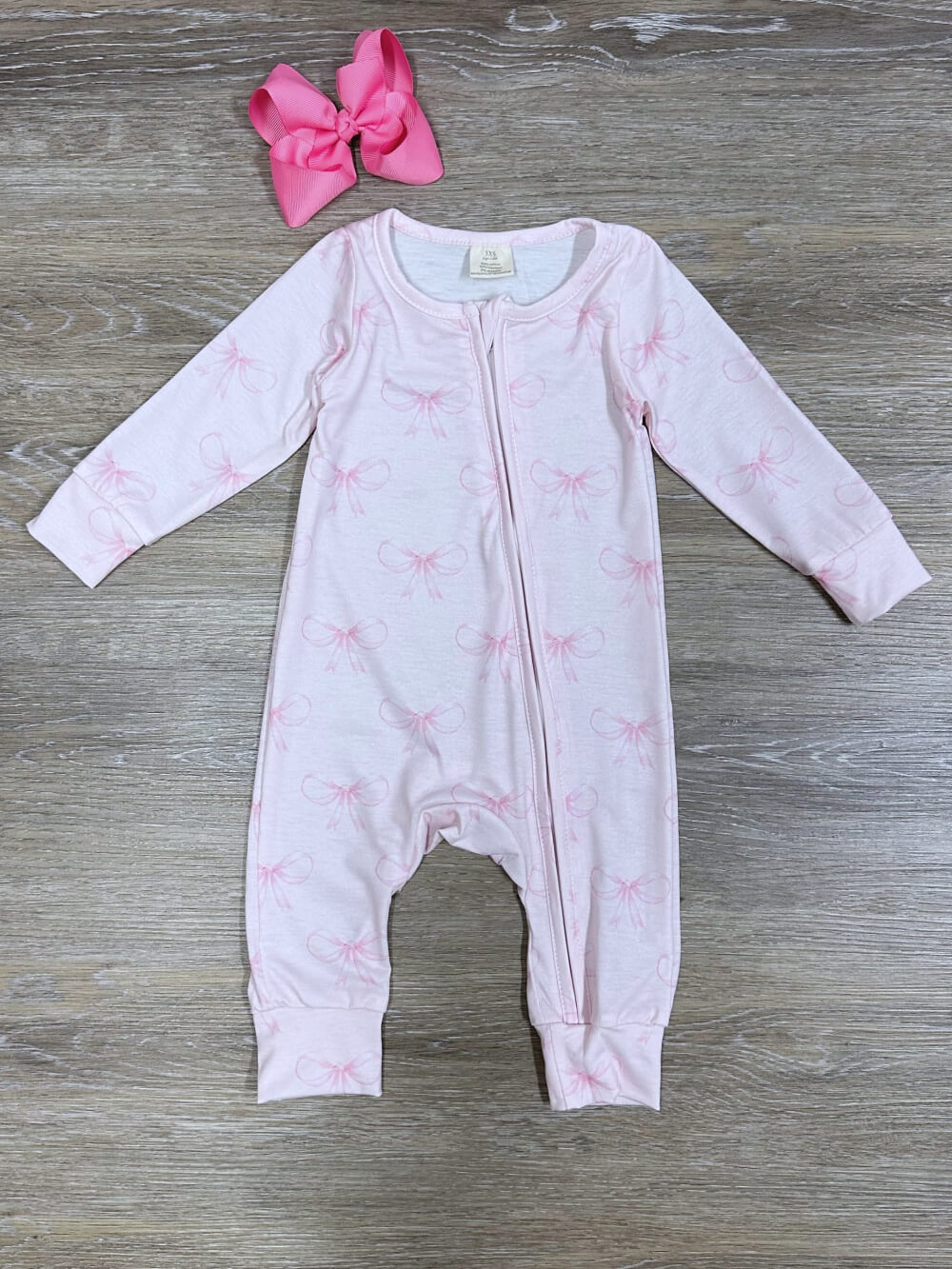 Pretty Pink Bows Light Pink Zip Up Baby Romper - Sydney So Sweet