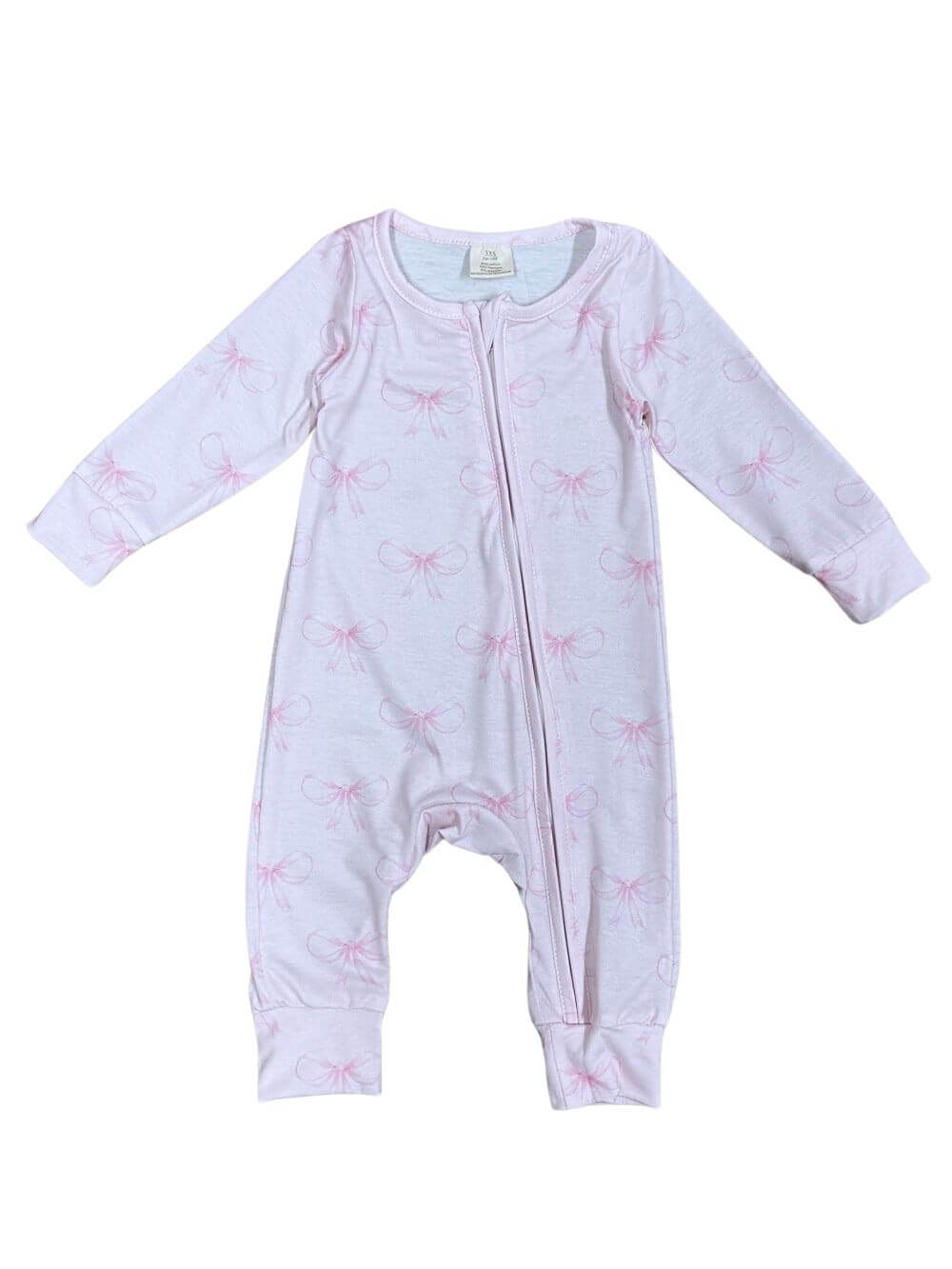 Pretty Pink Bows Light Pink Zip Up Baby Romper - Sydney So Sweet