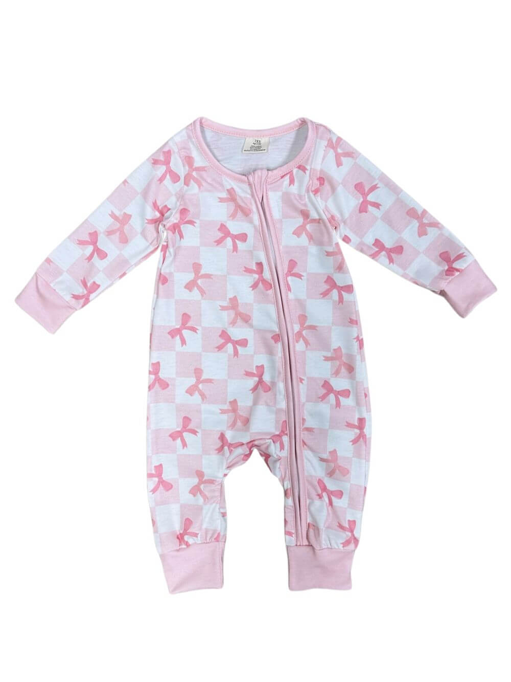 Pretty Pink Coquette Bows Girls Zip Up Baby Romper - Sydney So Sweet