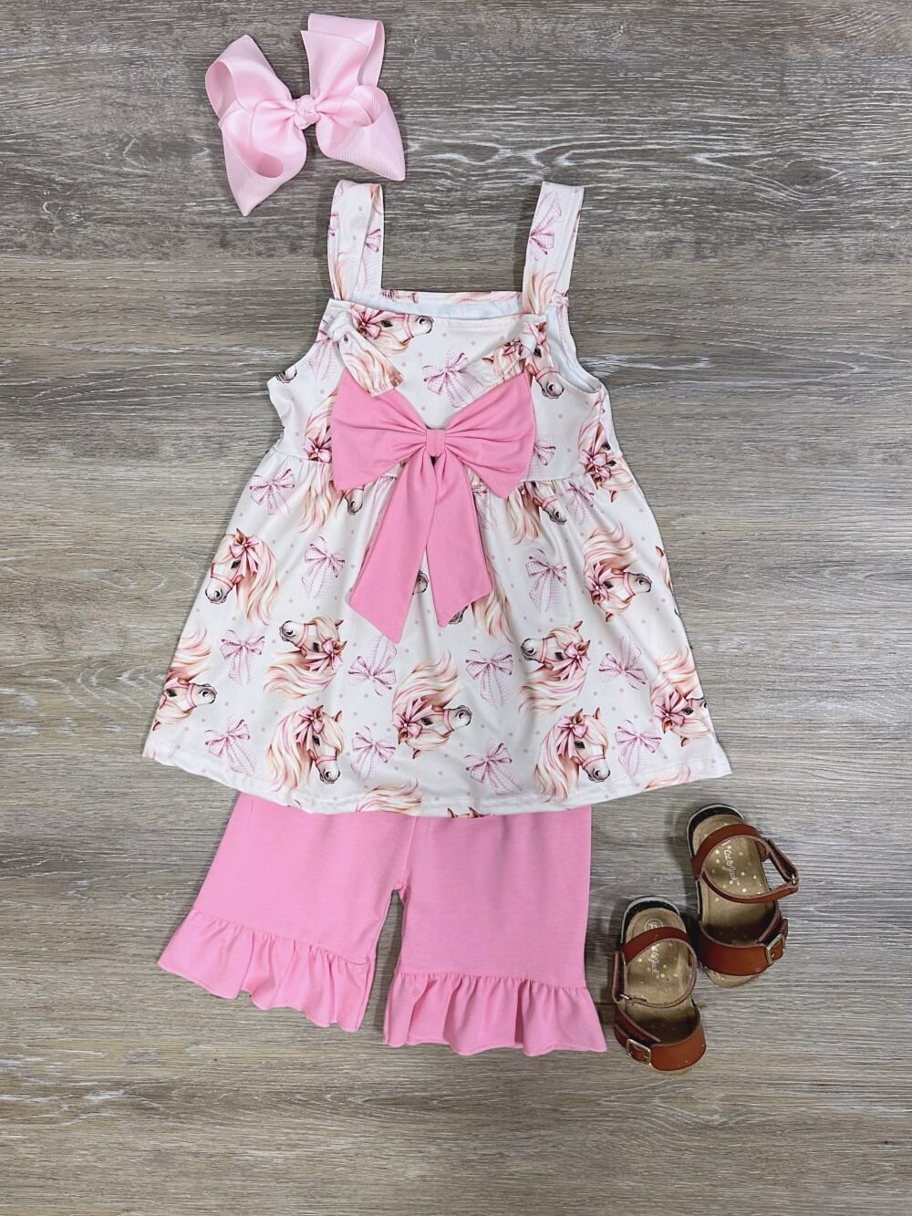 Pretty Ponies & Pink Bows Girls Shorts Outfit - Sydney So Sweet