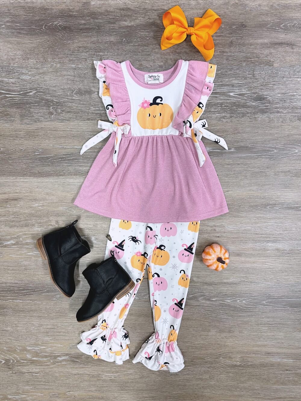 Pretty Pumpkin Short Sleeve Ruffle Leggings Girls Outfit - Sydney So Sweet