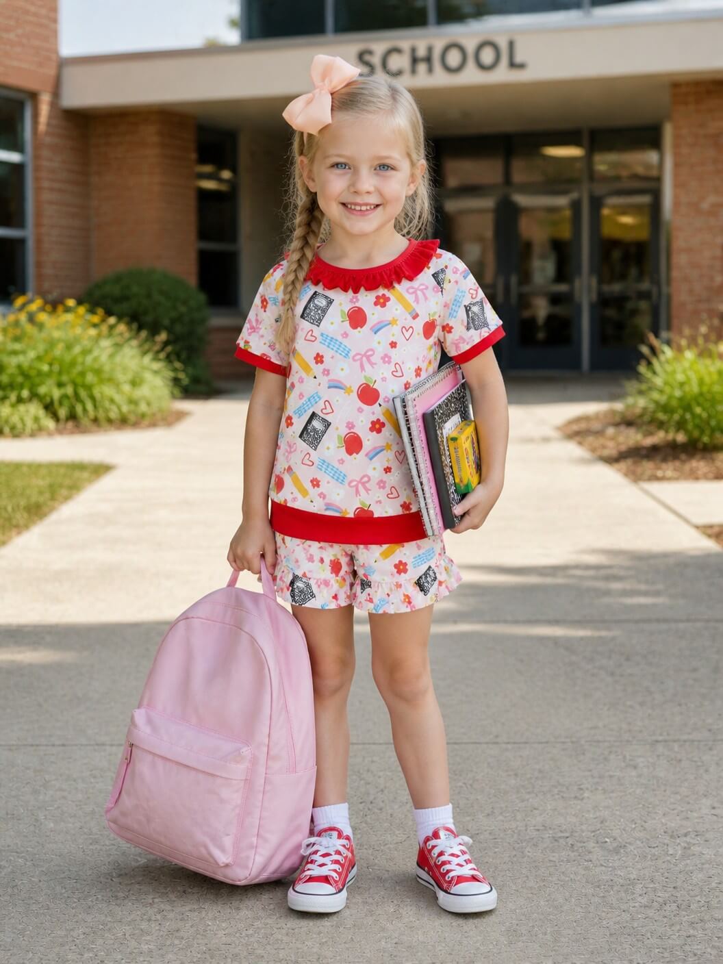 Pretty School Days Girls Back to School Matching Shorts Outfit