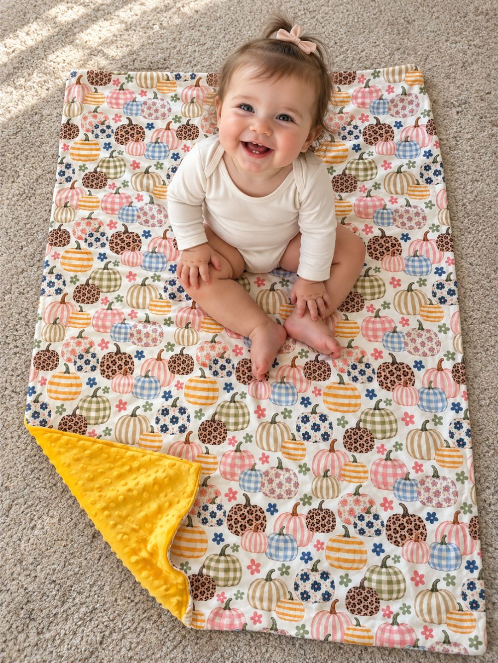 Pretty Patterned Pumpkins Baby or Toddler Minky Dot Blanket