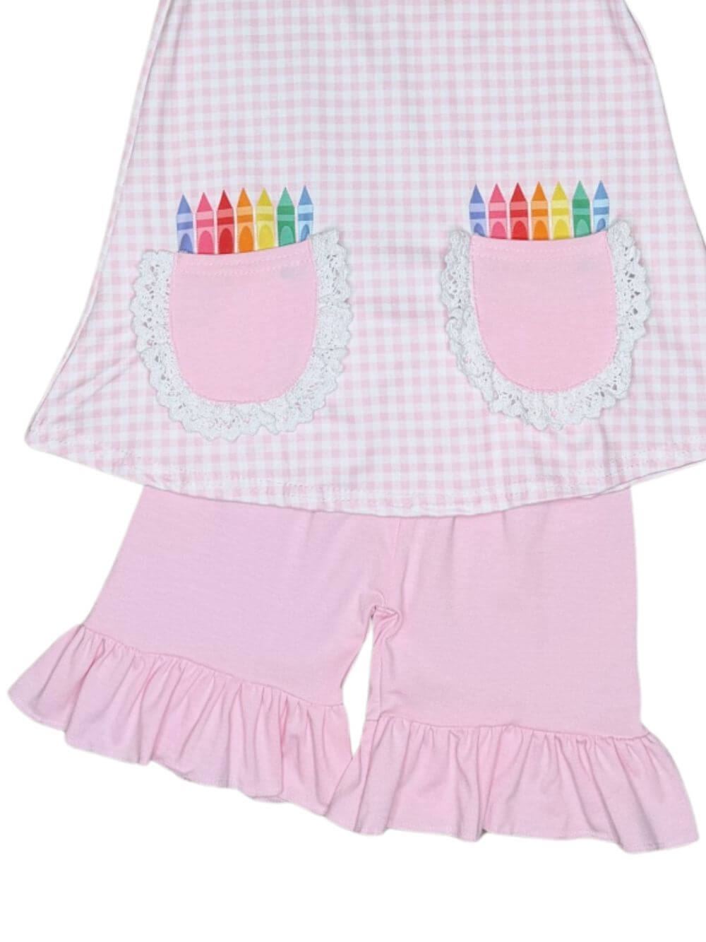 Our Pretty in Pink Crayon Pocket Girls Shorts Outfit