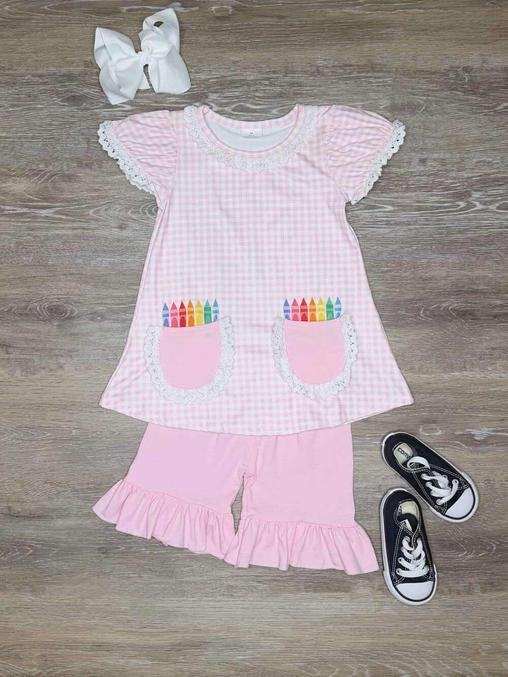 Our Pretty in Pink Crayon Pocket Girls Shorts Outfit