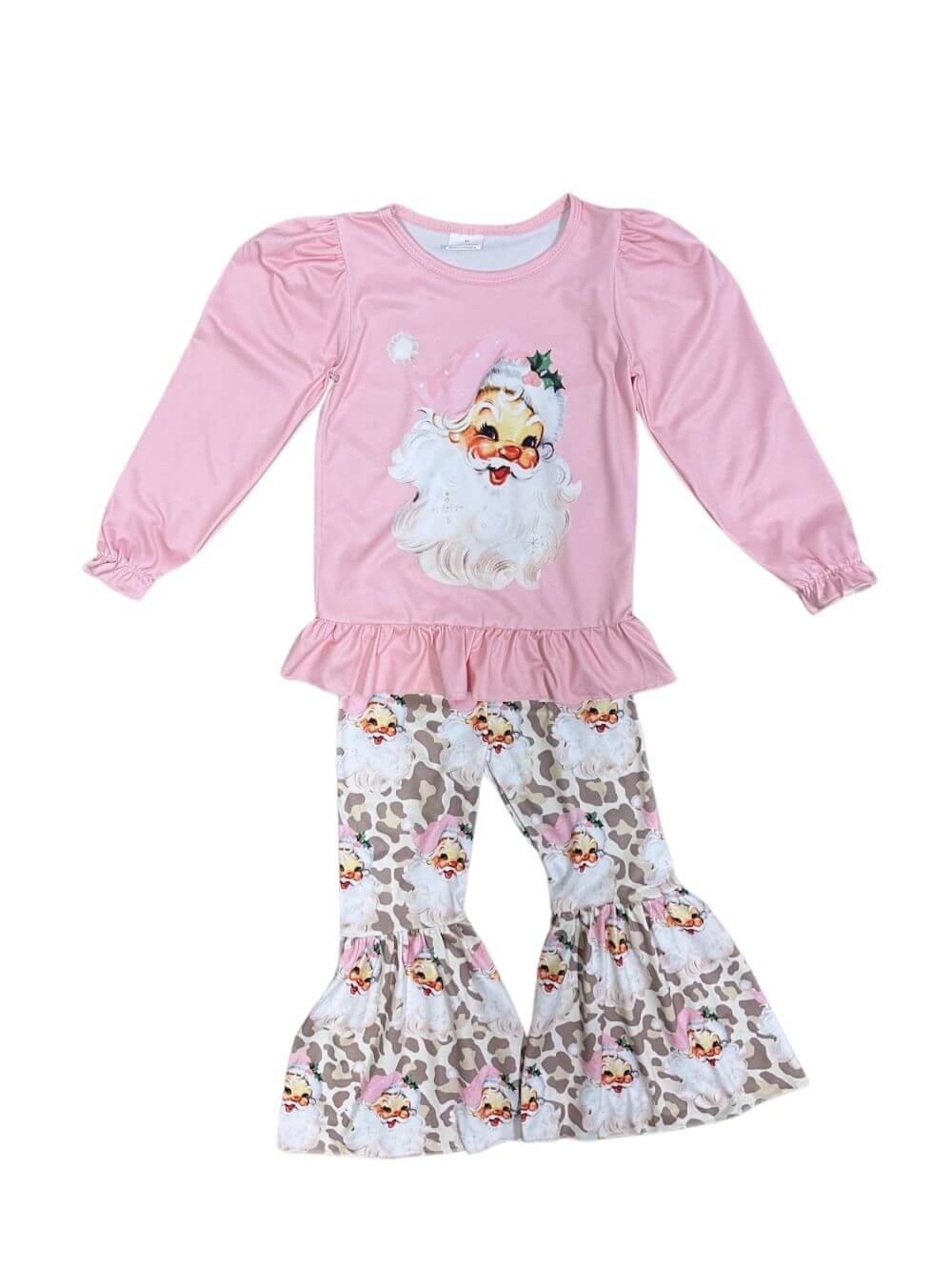 Pretty in Pink Girls Santa Claus Bell Bottom Christmas Outfit - Sydney So Sweet