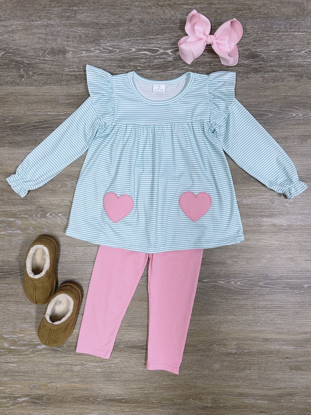 Pretty in Pink &amp; Blue Girls Long Sleeve Heart Tunic Leggings Outfit - Sydney So Sweet