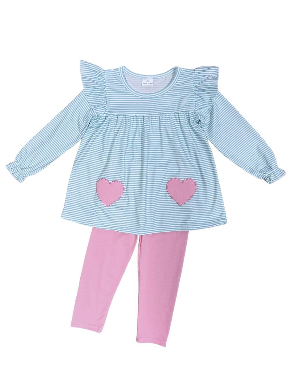 Pretty in Pink & Blue Girls Long Sleeve Heart Tunic Leggings Outfit - Sydney So Sweet