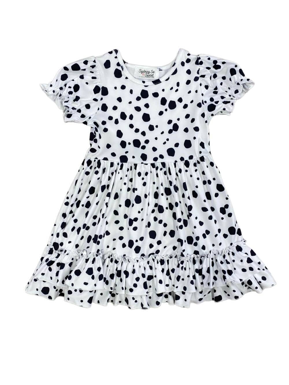 Puff Short Sleeve White & Black Girls Dalmatian Costume Dress - Sydney So Sweet