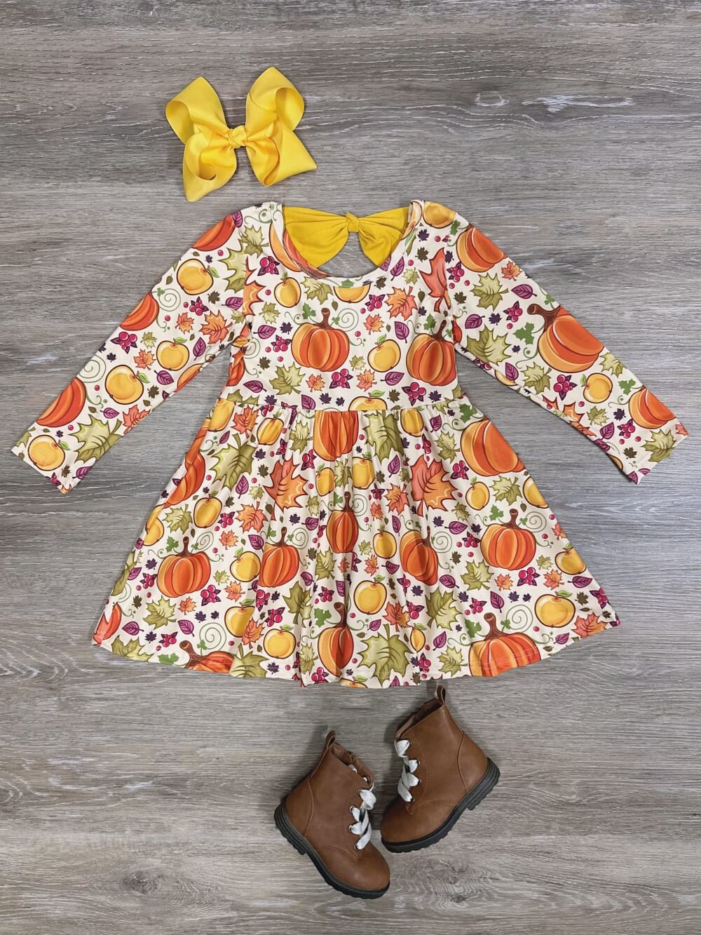 Pumpkin Cutie Girls Pumpkin Bow Back Dress - Sydney So Sweet