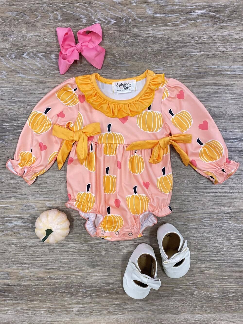 Pumpkin Love Pink &amp; Orange Baby Romper - Sydney So Sweet