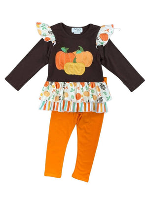 Pumpkin Patch Orange & Brown Girls Leggings Outfit - Sydney So Sweet