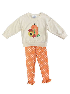 Pumpkin Patch Polka Dots Girls Leggings Outfit - Sydney So Sweet