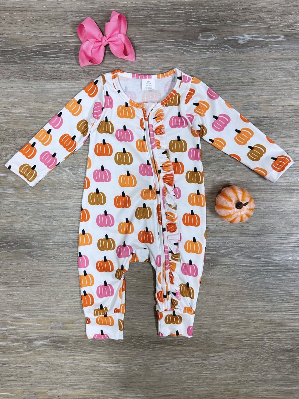 Pumpkin Perfect Girls Pumpkin Zip Romper - Sydney So Sweet