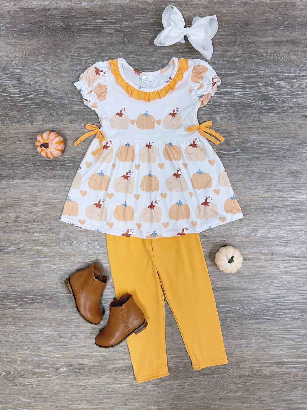 Pumpkin Please Girls Short Sleeve Leggings Outfit - Sydney So Sweet