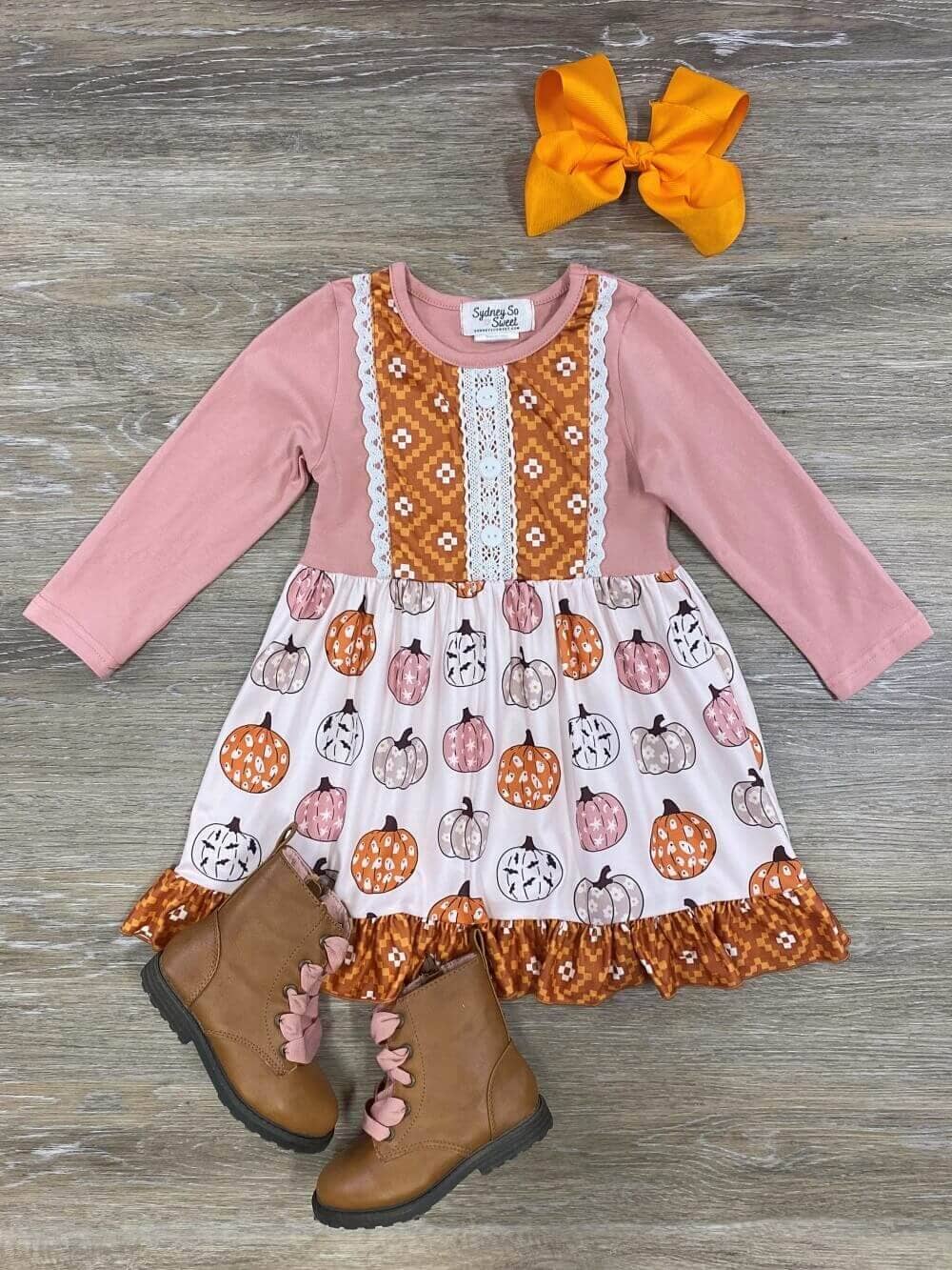 Pumpkin Pink & Orange Girls Fall Dress - Sydney So Sweet