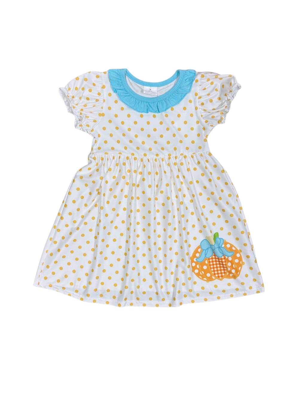 Pumpkin Polka Dot Girls Puff Sleeve Fall Dress - Sydney So Sweet