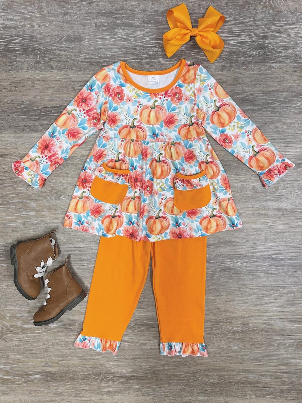 Pumpkin Posies Girls Ruffle Pocket Outfit - Sydney So Sweet