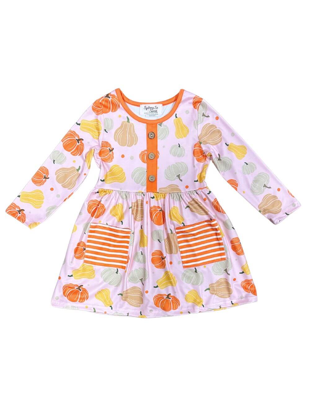 Pumpkin Season Orange Striped Pocket Girls Dress - Sydney So Sweet