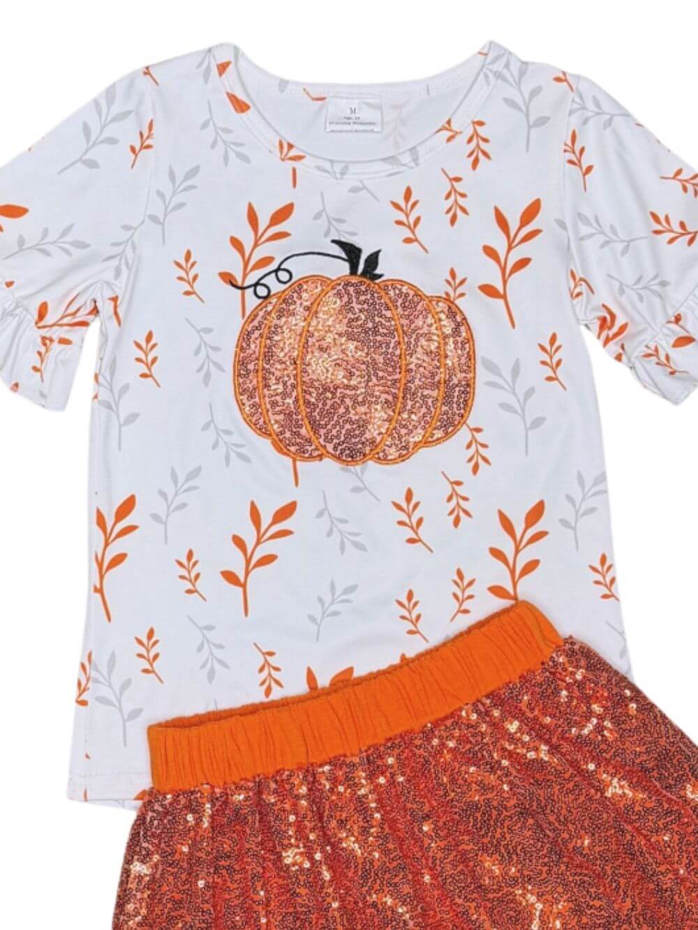 Pumpkin Sparkle Girls Sequin Skirt Outfit